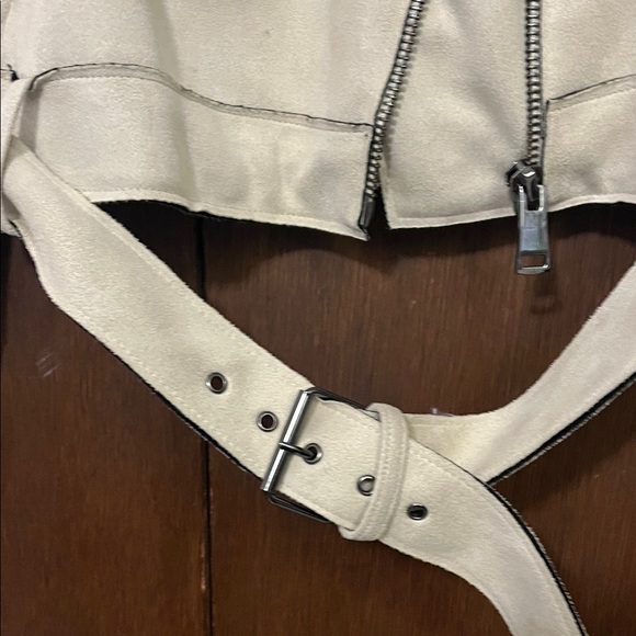 Zara Off-White Faux Suede Biker Jacket Large - Picture 3 of 11